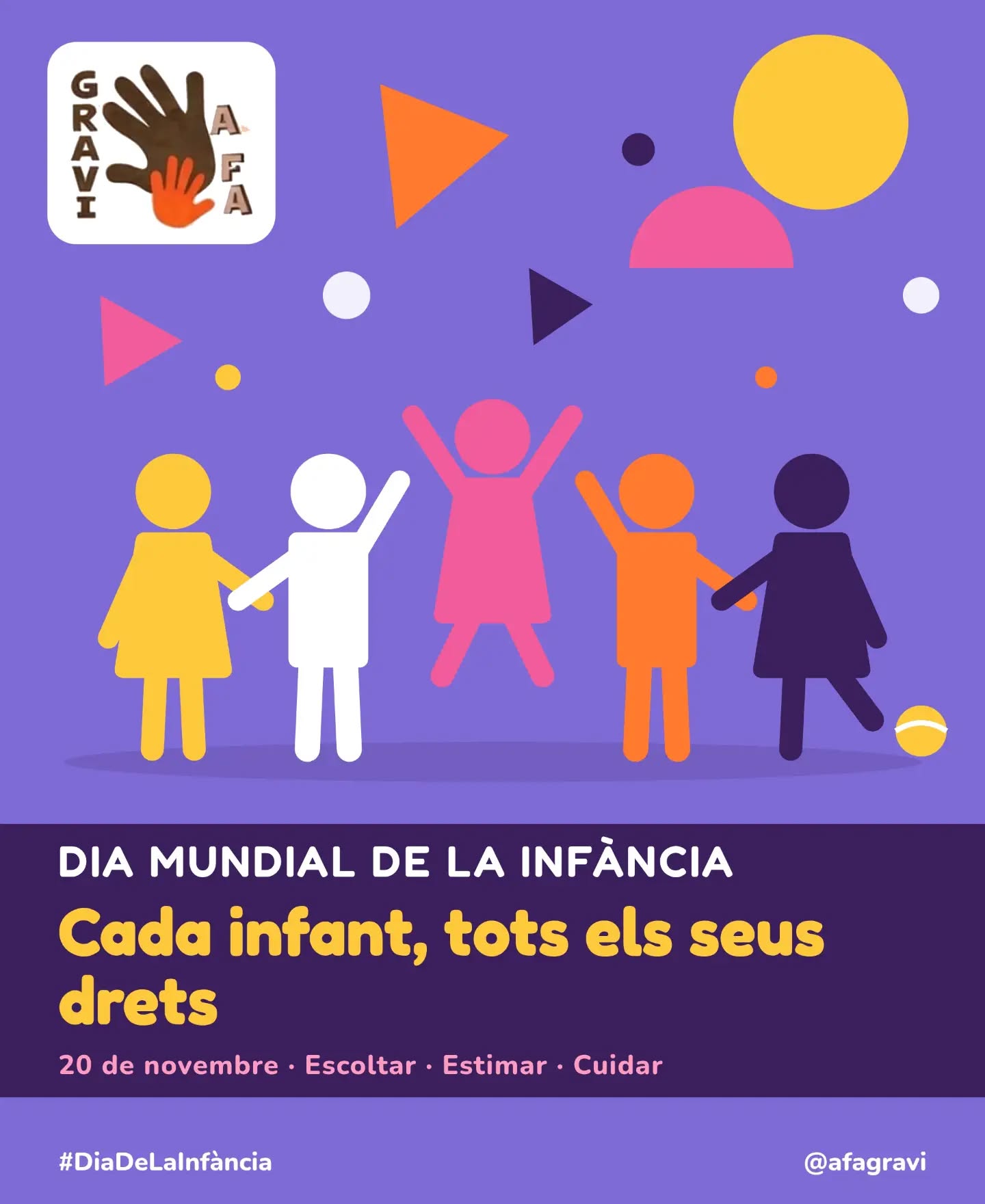 🧡 Avui, 20 de novembre, celebrem el Dia Mundial de la Infància.

Cada infant té dret a jugar, a aprendre, a ser escoltat i a créixer envoltat d’amor. No són només paraules: és el que construïm junts, cada dia, a casa i a l’escola.

Gràcies, famílies, per fer del Gravi un lloc on els nostres fills i filles poden ser, simplement, infants. 💛

Escoltar · Estimar · Cuidar 🤝

#DiaDeLaInfància #DretsDelsInfants #AFAGravi #EscolaGravi