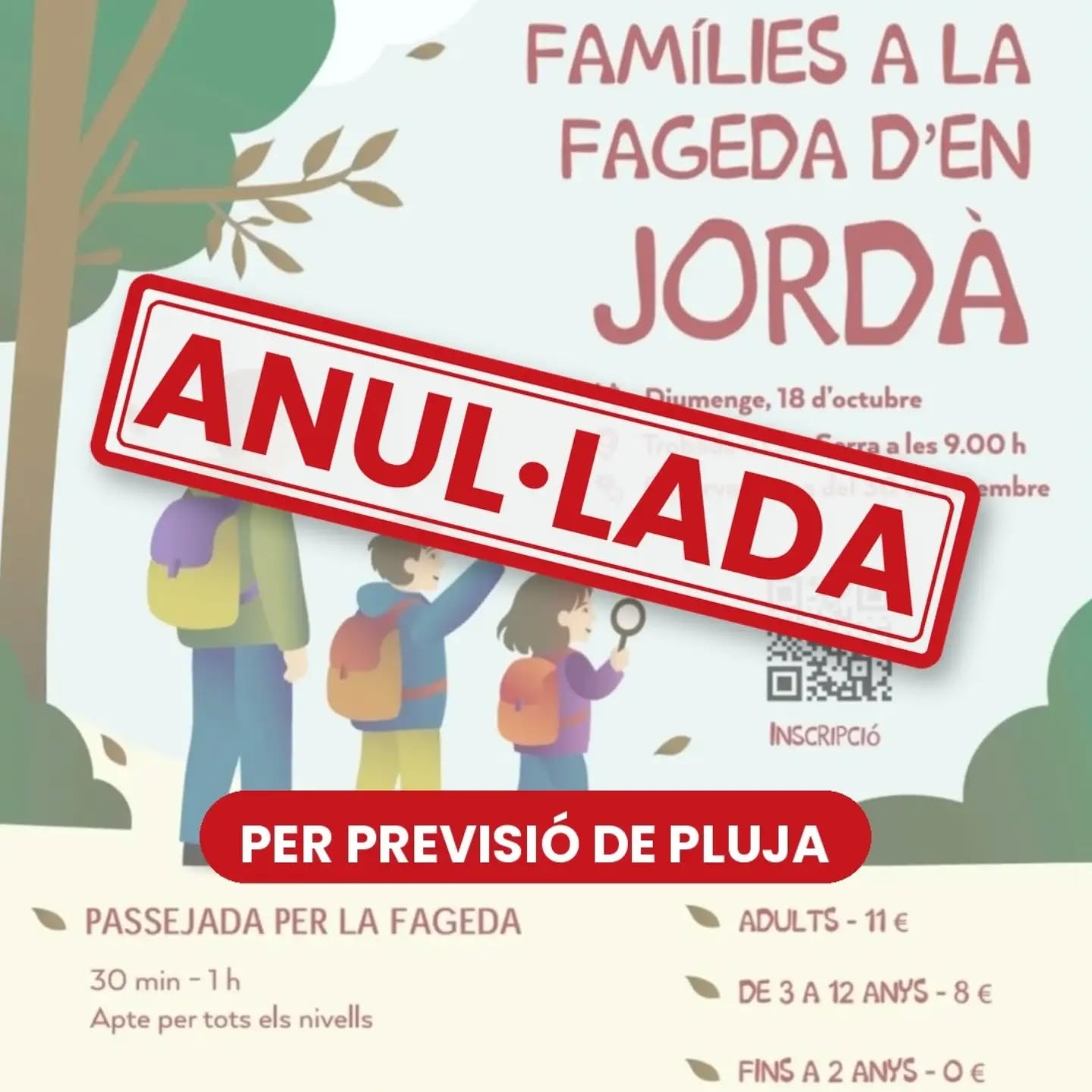 🌧️ SORTIDA A LA FAGEDA D’EN JORDÀ: ANUL·LADA 🌧️

Benvolgudes famílies,

Amb molta pena us comuniquem que, un any més, hem d’anul·lar la sortida de famílies a la Fageda d’en Jordà prevista per a aquest diumenge 18 d’octubre. Les previsions anuncien pluja i no podem garantir que l’excursió es faci amb seguretat i en bones condicions.

💶 Les famílies que ja havíeu pagat rebreu ben aviat un correu electrònic amb les indicacions per a la devolució de l’import.

Ho sentim moltíssim 😔. Teníem moltes ganes de compartir aquesta jornada amb vosaltres i de seguir creant comunitat junts. Esperem poder retrobar-nos aviat en una altra activitat!

Gràcies per la comprensió 💚

AFA Gravi